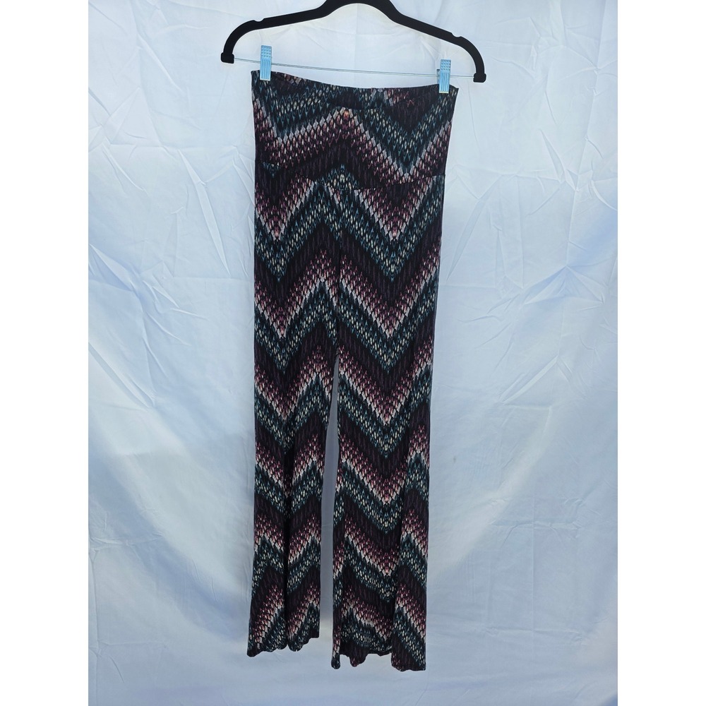 About A Girl Los Angeles Chevron Print Palazzo Pants Purple Teal Wide Leg Medium
